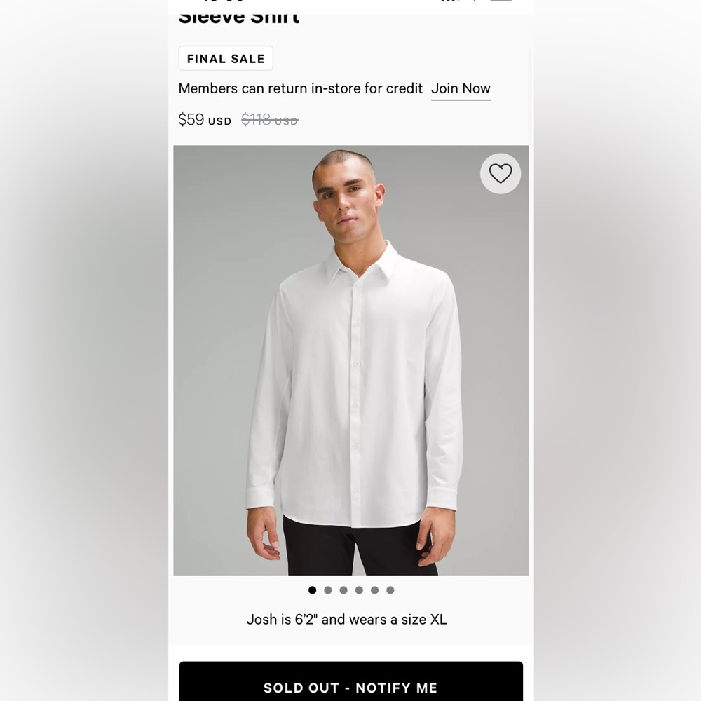 Lululemon Men’s White Button Down